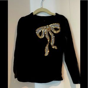 Beautiful black long sleeved shirt w/ gold/silver sequin bow. Crew cuts. Size 5